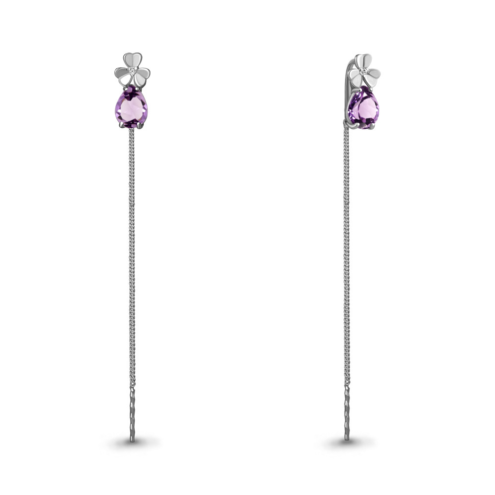 4767804 Серьги из Серебра с аметистами, фианитами
