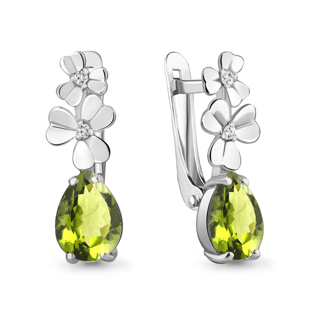 4764907 Серьги из Серебра с фианитами, хризолитами