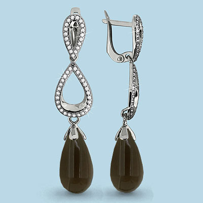 4426701А Серьги из Серебра с кварцами дымчатыми, фианитами