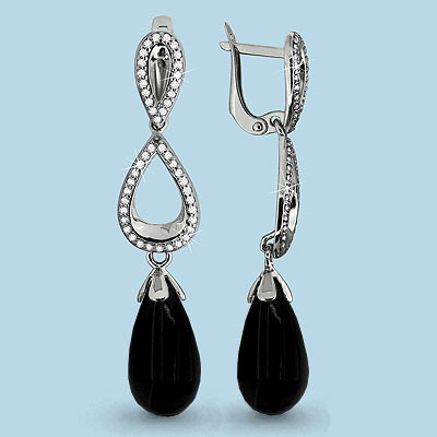 4426717А Серьги из Серебра с ониксами, фианитами