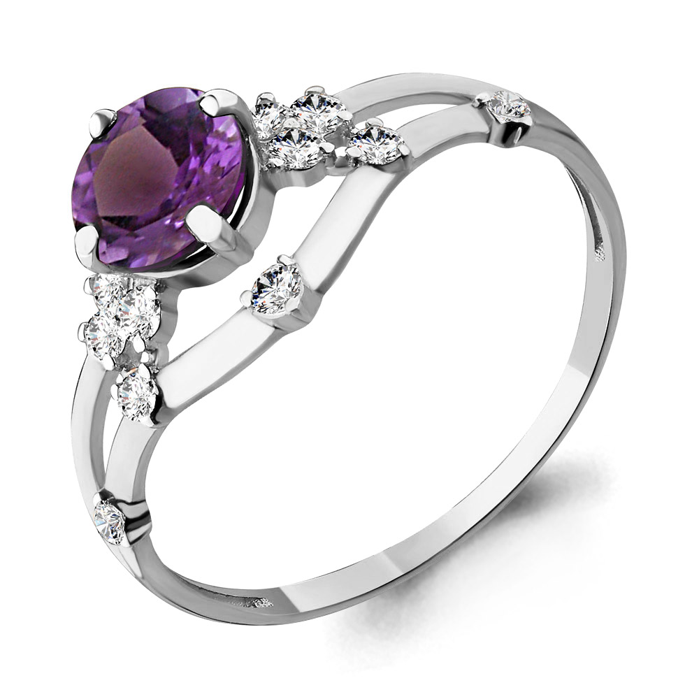 6597204А Кольцо из Серебра с аметистом, фианитами