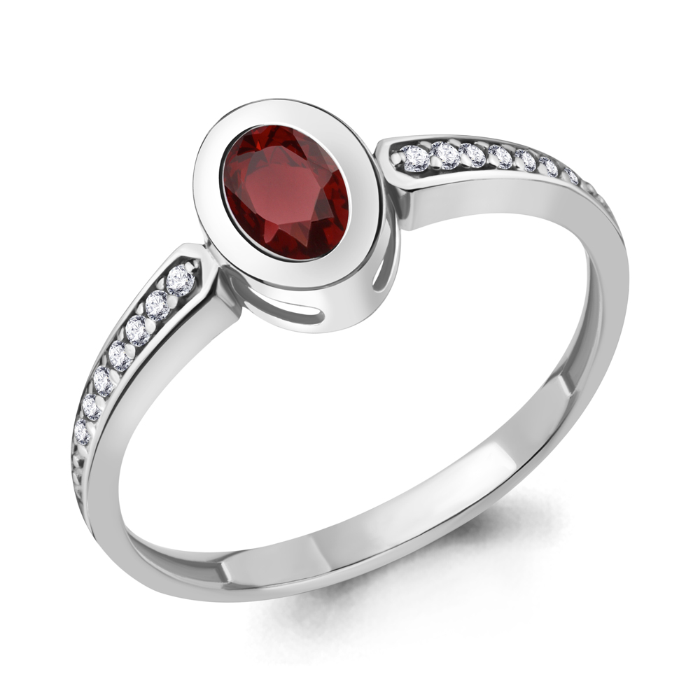 6940703А Кольцо из Серебра с гранатом, фианитами