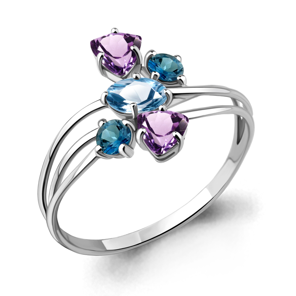 6562742 Кольцо из Серебра с аметистами, топазами лондон блю, топазом свисс блю из коллекции "Алиса"
