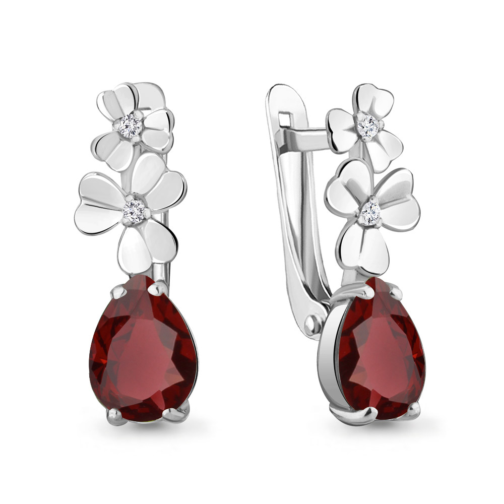 4764903 Серьги из Серебра с гранатами, фианитами