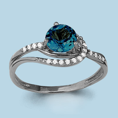 6541808А Кольцо из Серебра с топазом лондон блю, фианитами