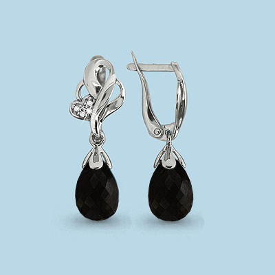 4425217А Серьги из Серебра с ониксами, фианитами