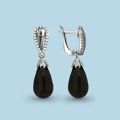 4426917А Серьги из Серебра с ониксами, фианитами
