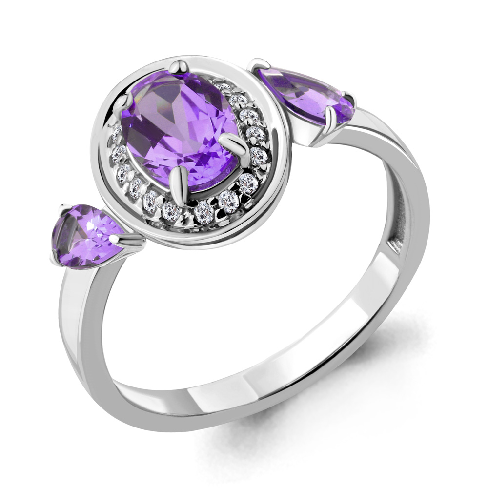 6909504А Кольцо из Серебра с аметистами, фианитами