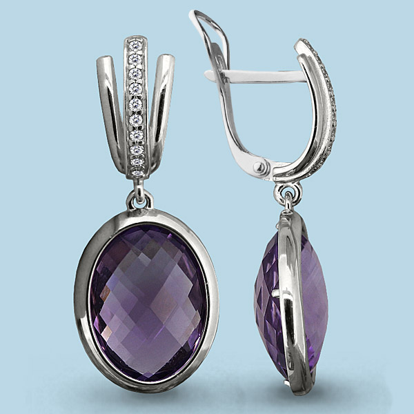 4446804А Серьги из Серебра с аметистами, фианитами