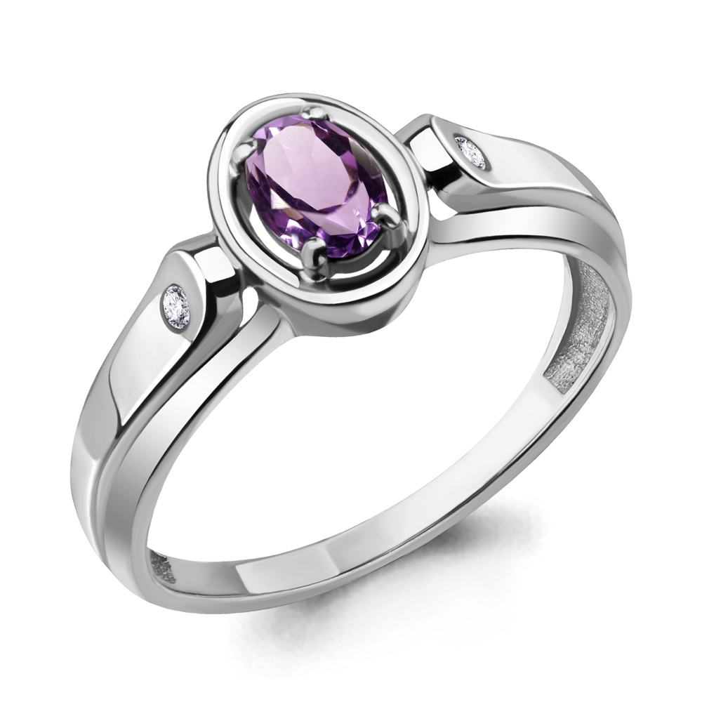6910004А Кольцо из Серебра с аметистом, фианитами