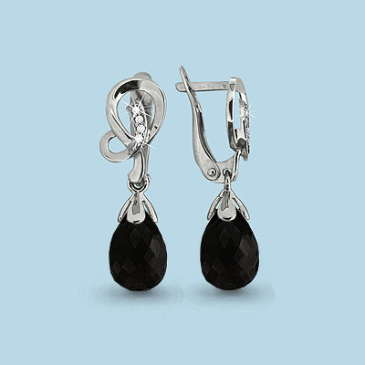 4425417А Серьги из Серебра с ониксами, фианитами