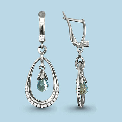 4426602А Серьги из Серебра с топазами лондон блю, фианитами