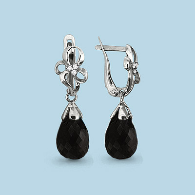4425617А Серьги из Серебра с ониксами, фианитами
