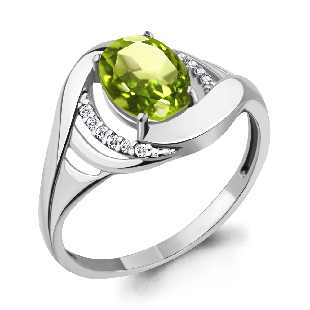 6575507А Кольцо из Серебра с фианитами, хризолитом