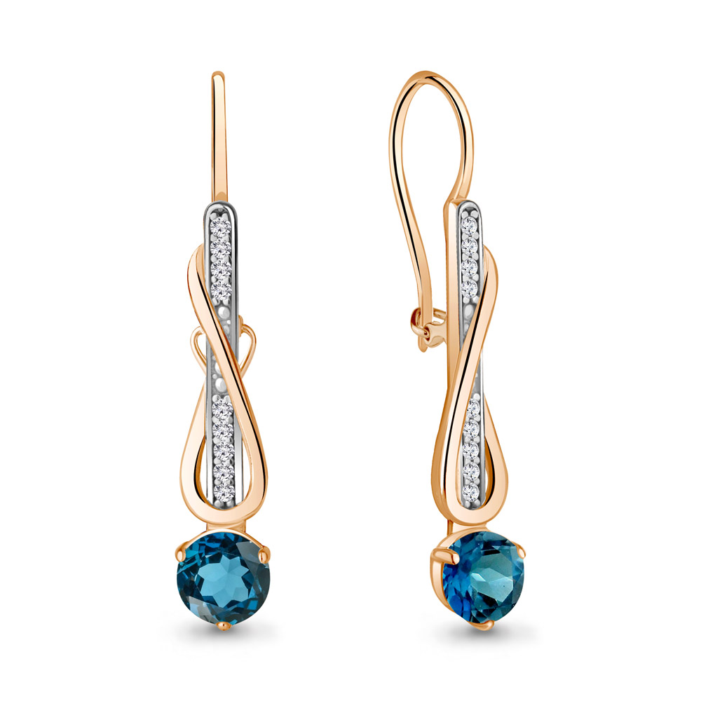 4774308А Серьги из Золота с топазами лондон блю, фианитами