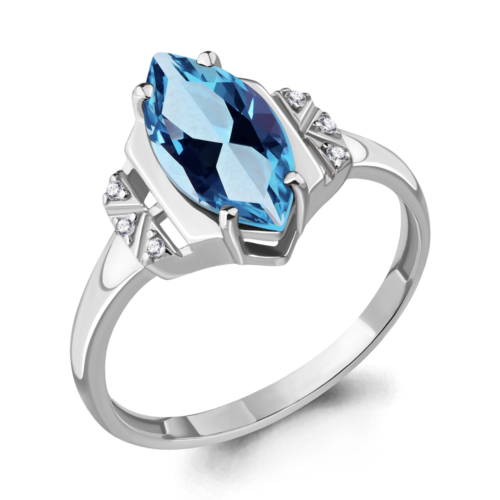 6575605А Кольцо из Серебра с топазом свисс блю, фианитами