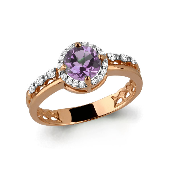 6449204А Кольцо из Серебра с аметистом, фианитами