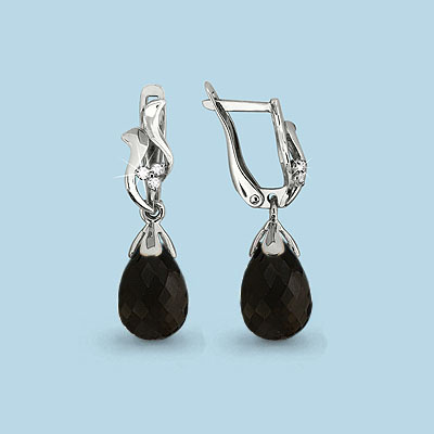 4425517А Серьги из Серебра с ониксами, фианитами