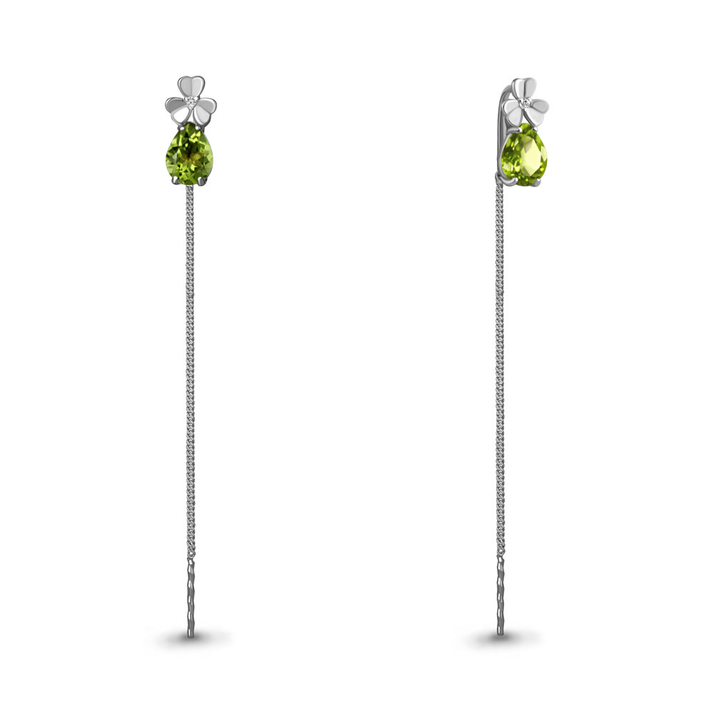 4767807 Серьги из Серебра с фианитами, хризолитами