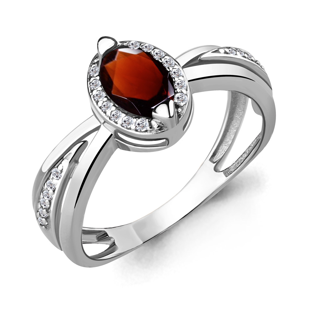 6578203А Кольцо из Серебра с гранатом, фианитами