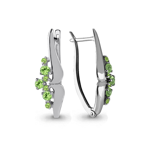 4467207 Серьги из Серебра с хризолитами из коллекции "Аура"