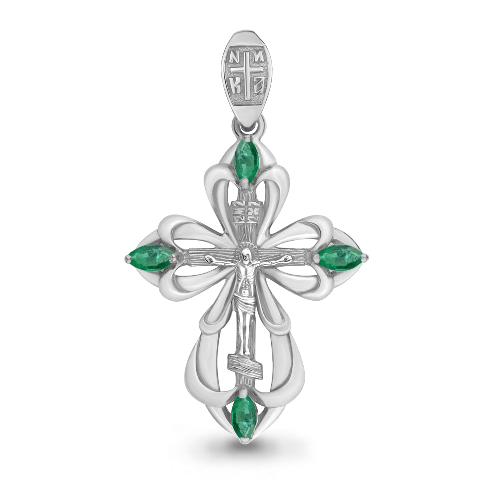 0201652 Крест из Серебра с изумрудами