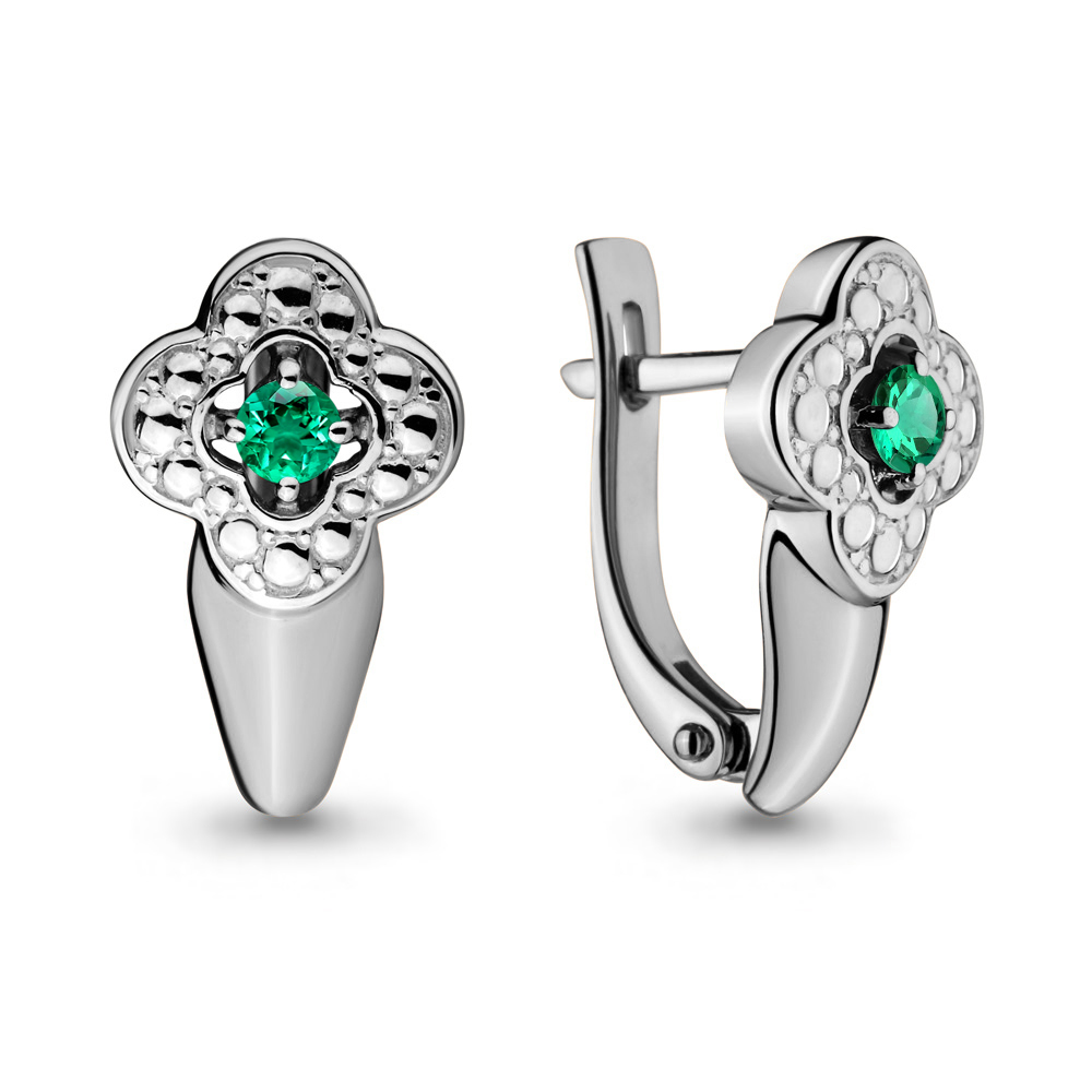 0402645 Серьги из Серебра с изумрудами гт