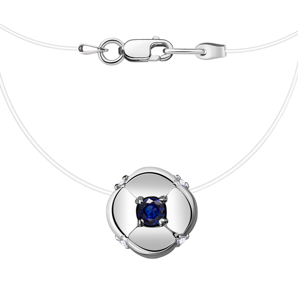 070045 Колье из Серебра с бриллиантами, леской, сапфиром