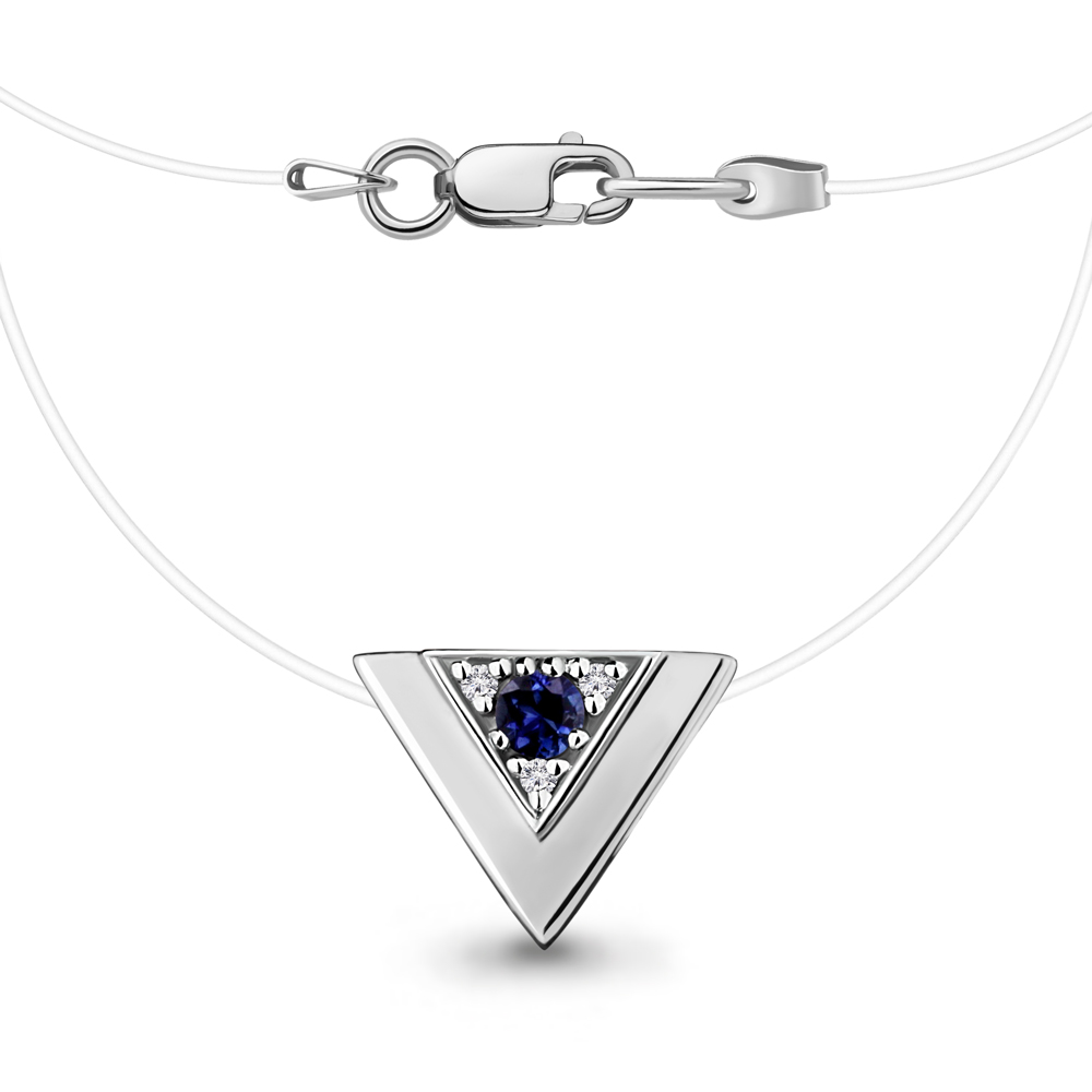 070046 Колье из Серебра с бриллиантами, леской, сапфиром