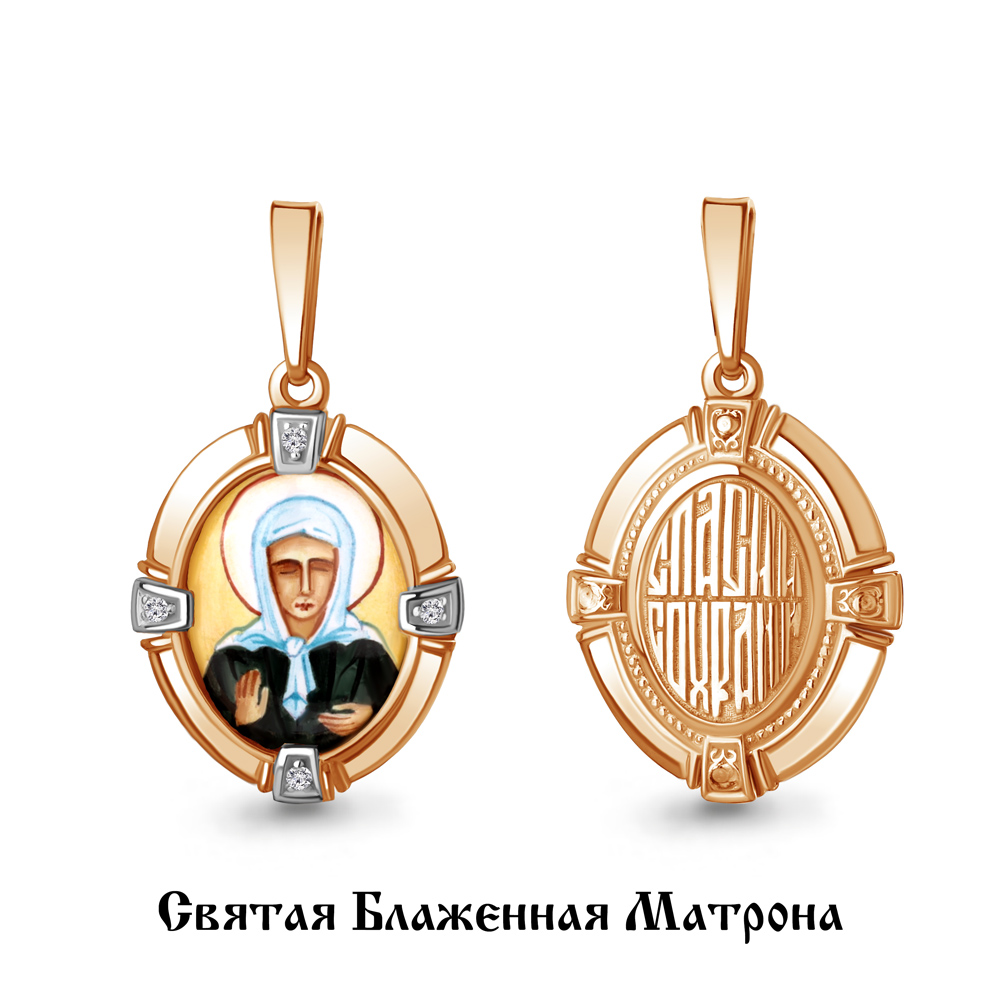 22113А Подвеска из Золота с образом святая матрона, фианитами