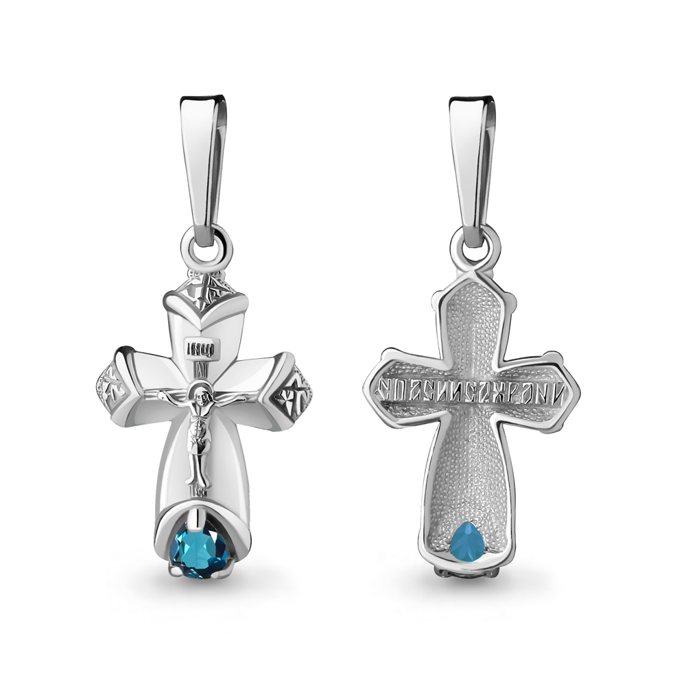 2225008 Крест из Серебра с топазом лондон блю