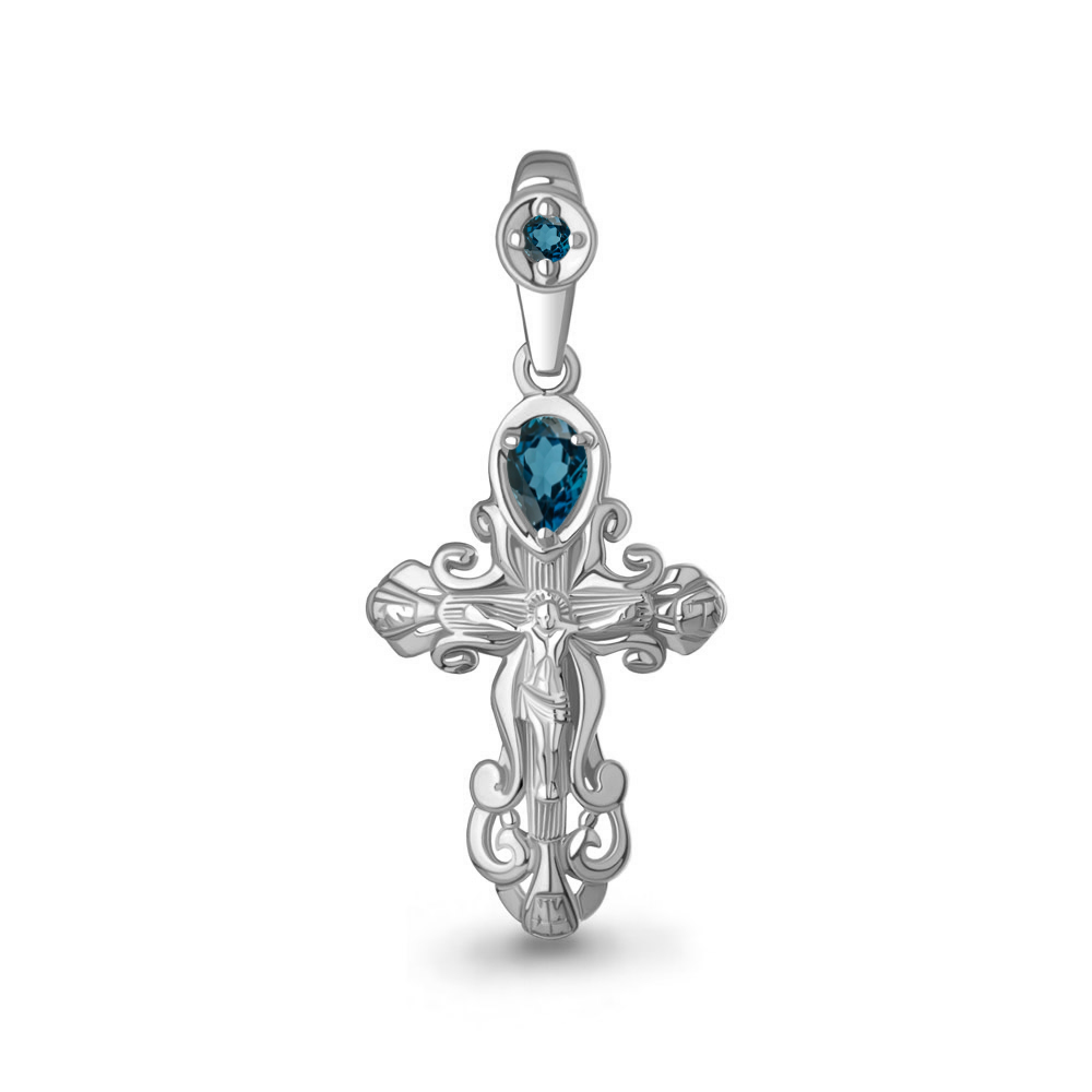 2225308 Крест из Серебра с топазами лондон блю