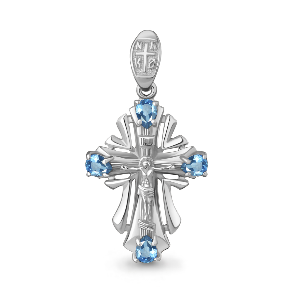2225405 Крест из Серебра с топазами свисс блю
