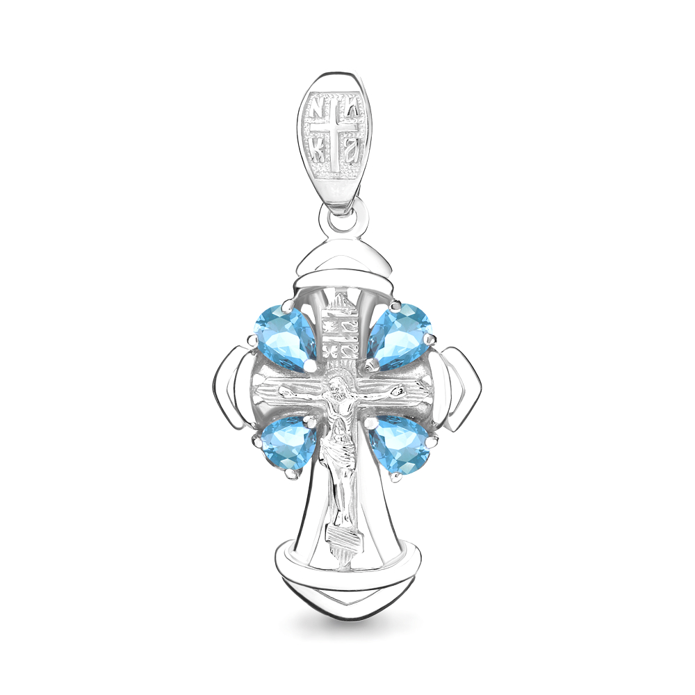 2225505 Крест из Серебра с топазами свисс блю