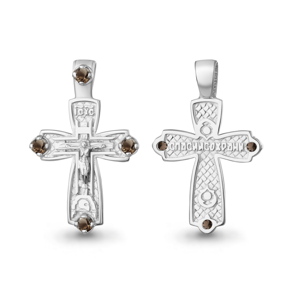 2238201 Крест из Серебра с кварцами дымчатыми
