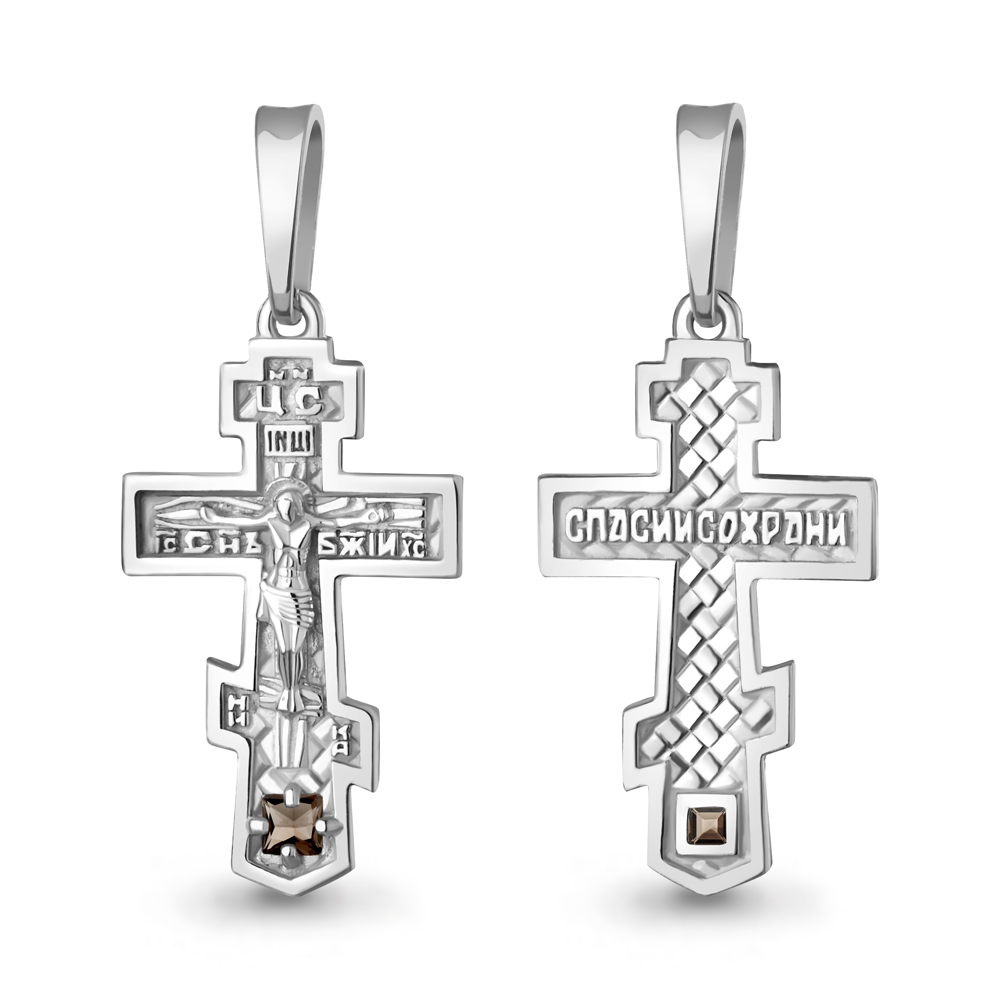 2238501 Крест из Серебра с кварцем дымчатым