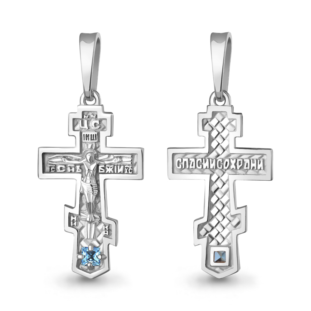 2238505 Крест из Серебра с топазом свисс блю