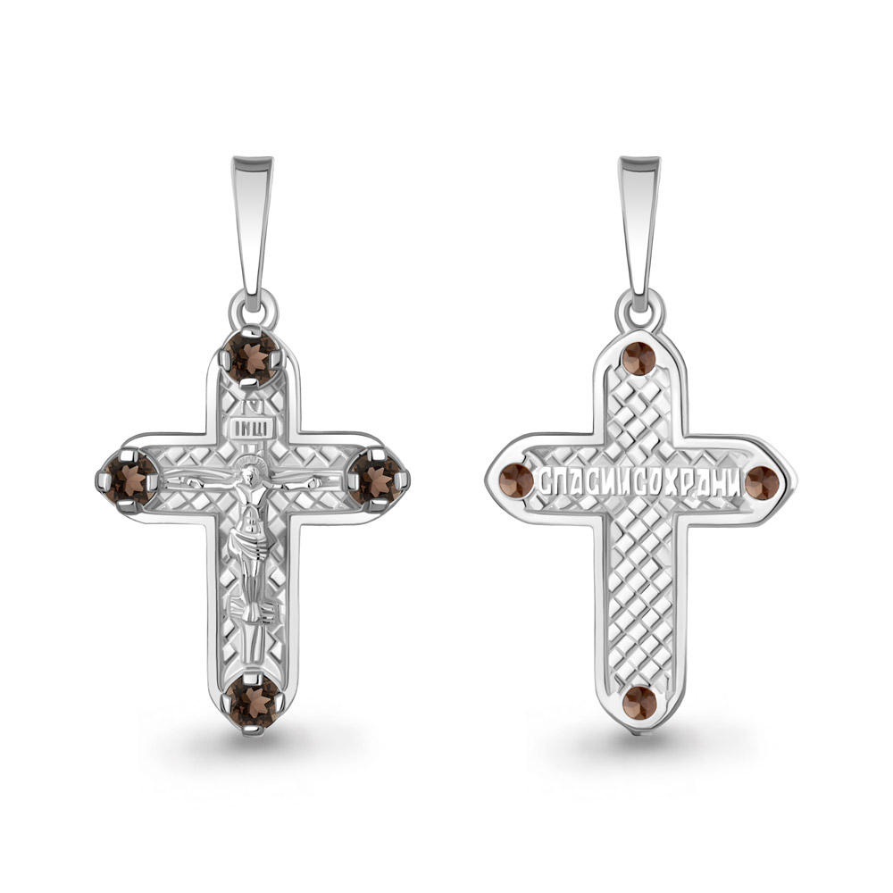 2238801 Крест из Серебра с кварцами дымчатыми