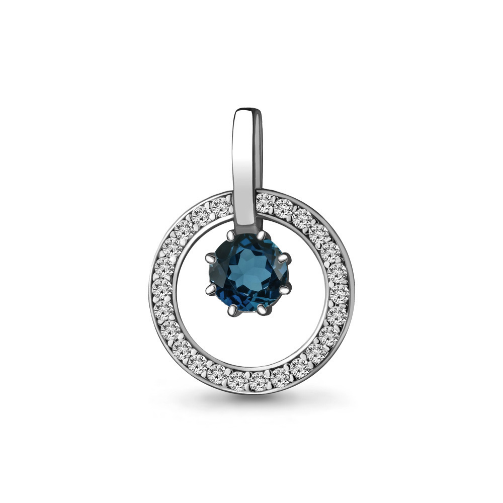 2429008А Подвеска из Серебра с топазом лондон блю, фианитами