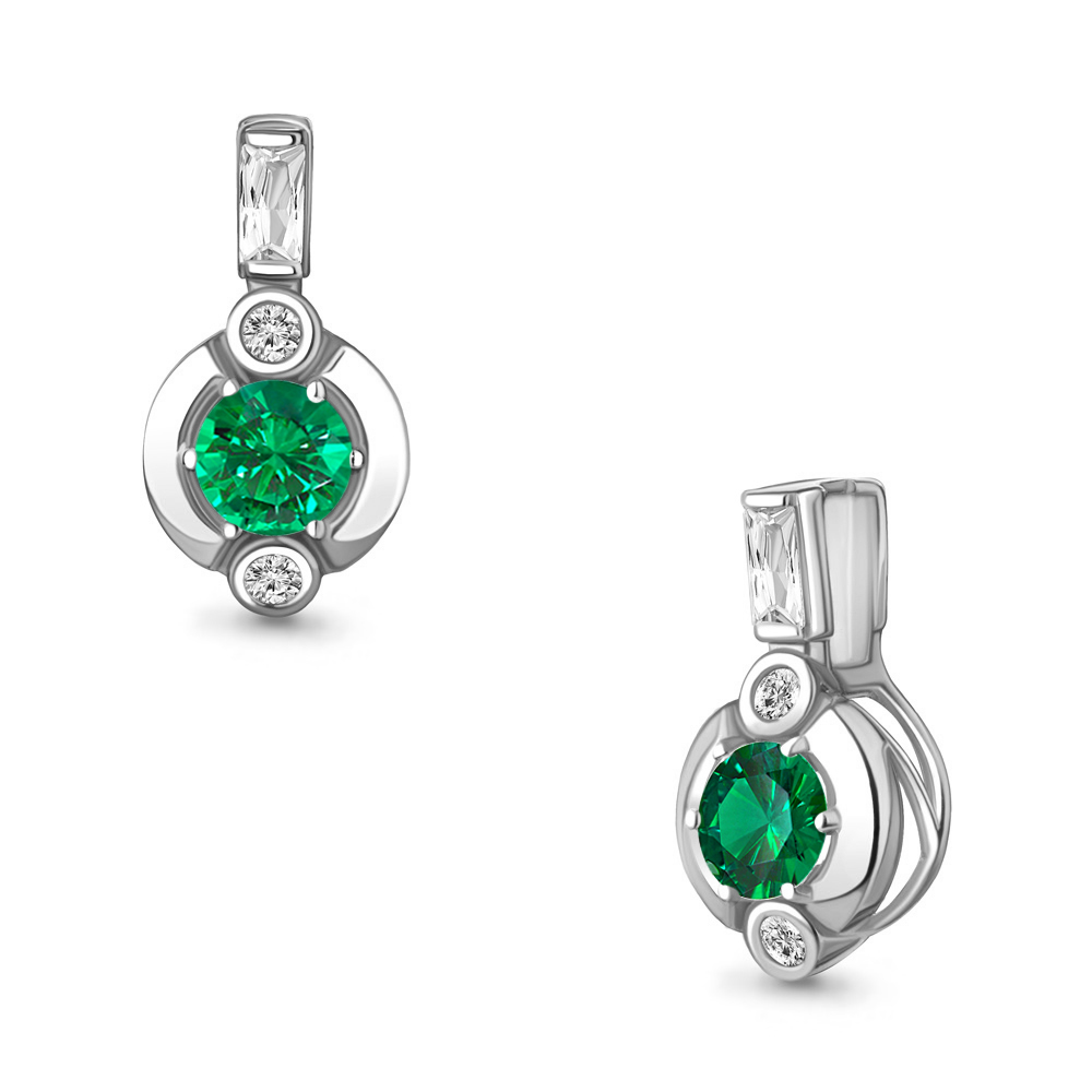 24498АГ Подвеска из Серебра с наноизумрудом, фианитами