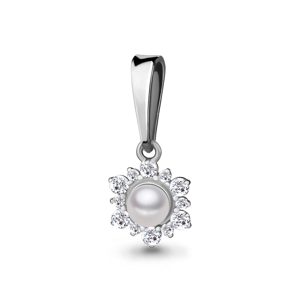 24550А Подвеска из Серебра с культ. жемчугом  аа, фианитами