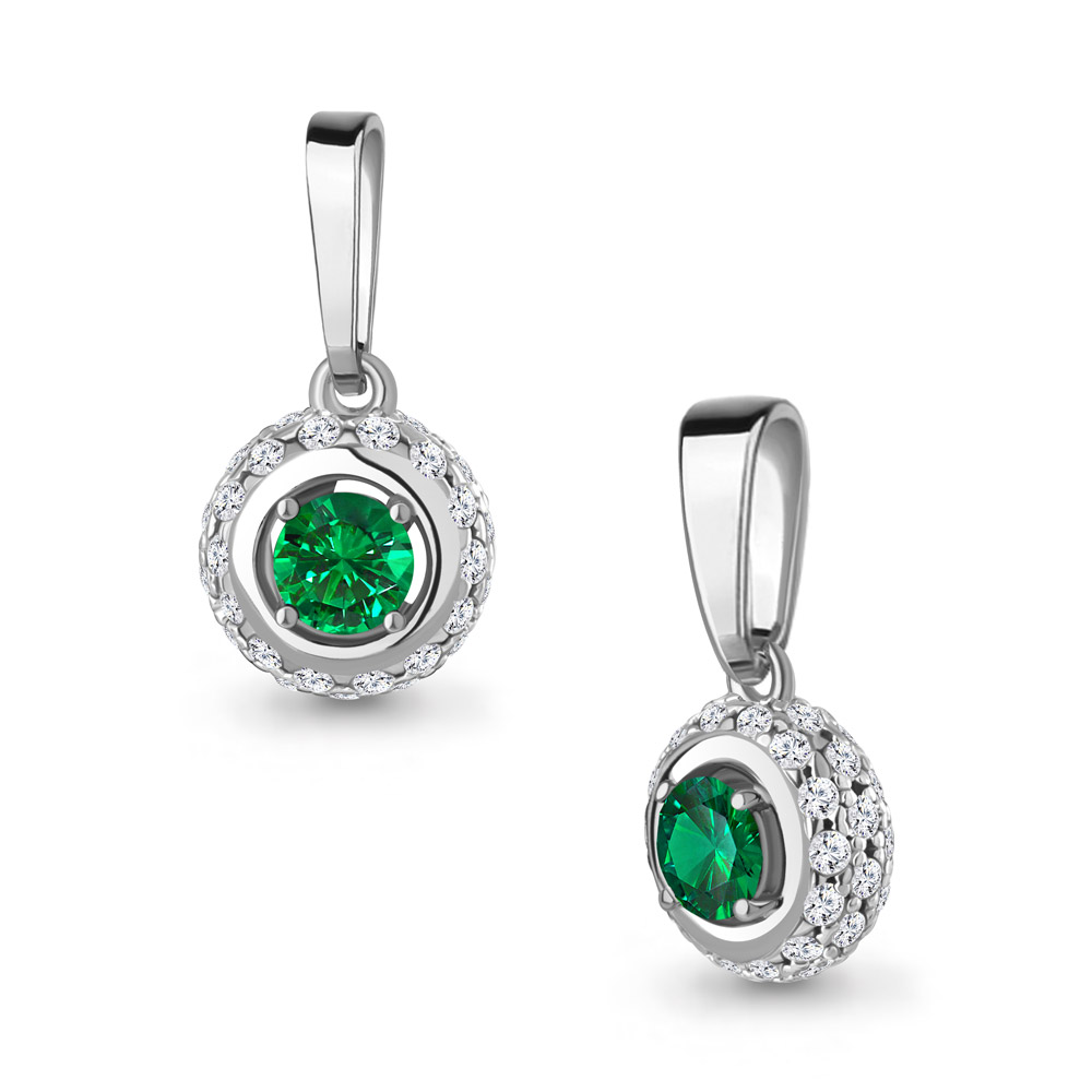 24650АГ Подвеска из Серебра с наноизумрудом, фианитами из коллекции "Клеопатра"
