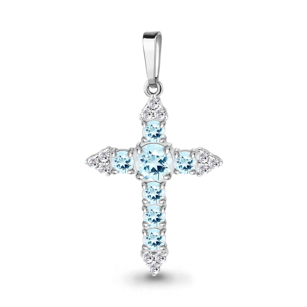 2471302А Подвеска из Серебра с топазами скай блю, фианитами