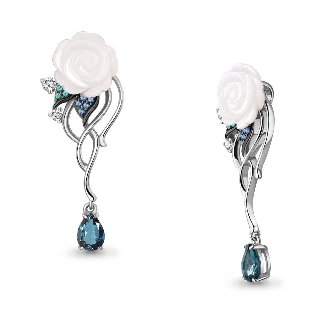 2477408АБГ Подвеска из Серебра с наносапфирами, поделочным камнем, топазом лондон блю, фианитами