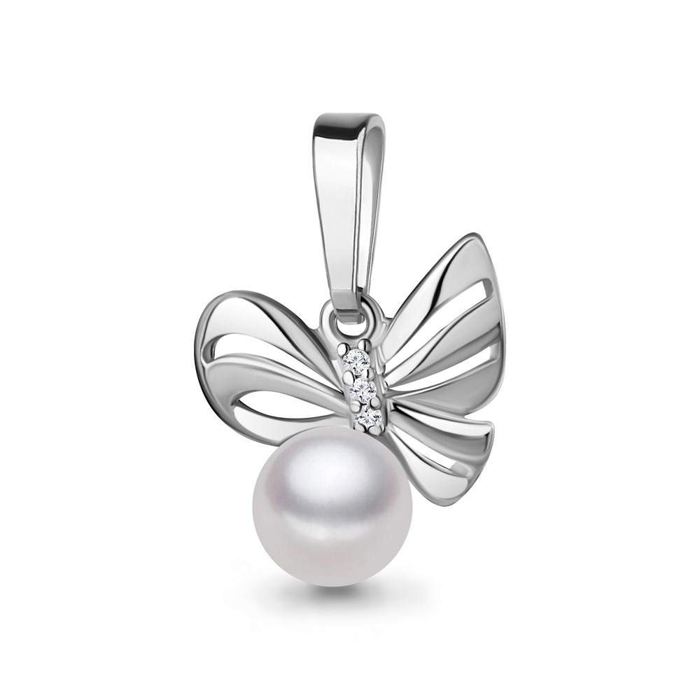 24841А Подвеска из Серебра с имитацией жемчуга, фианитами