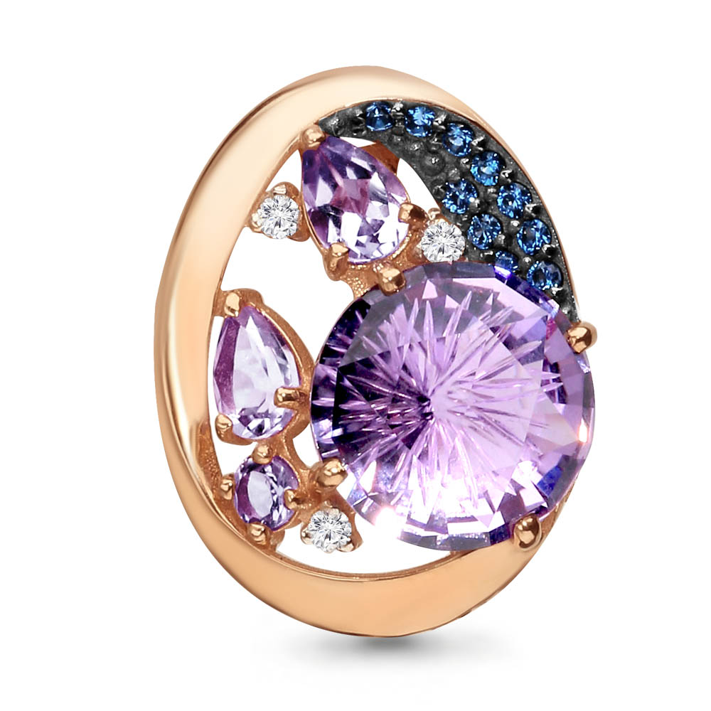 2523504Т Подвеска из Золота с аметистами, нанокристаллами, фианитами из коллекции "Regina"