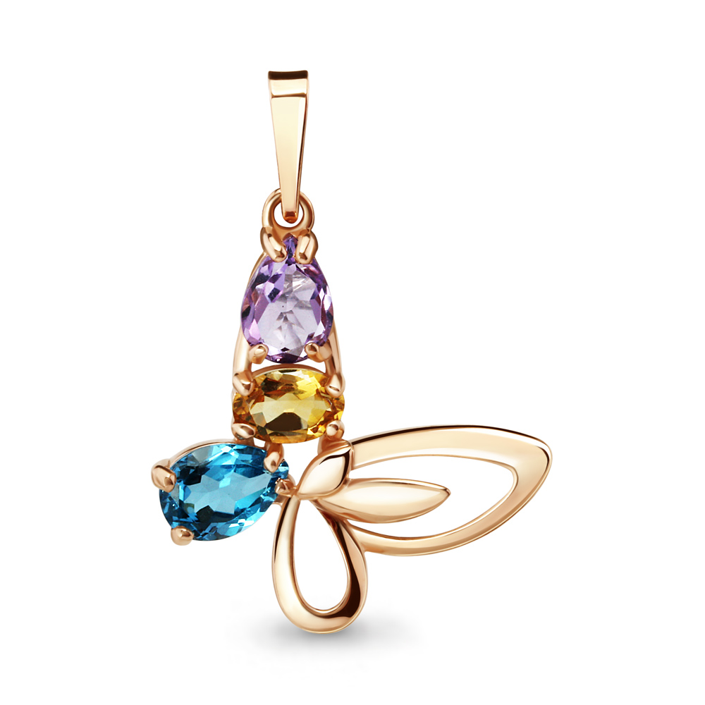 2524479 Подвеска из Золота с аметистом, топазом свисс блю, цитрином