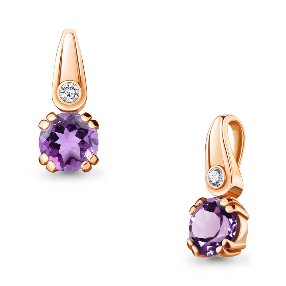 2528904А Подвеска из Золота с аметистом, фианитом