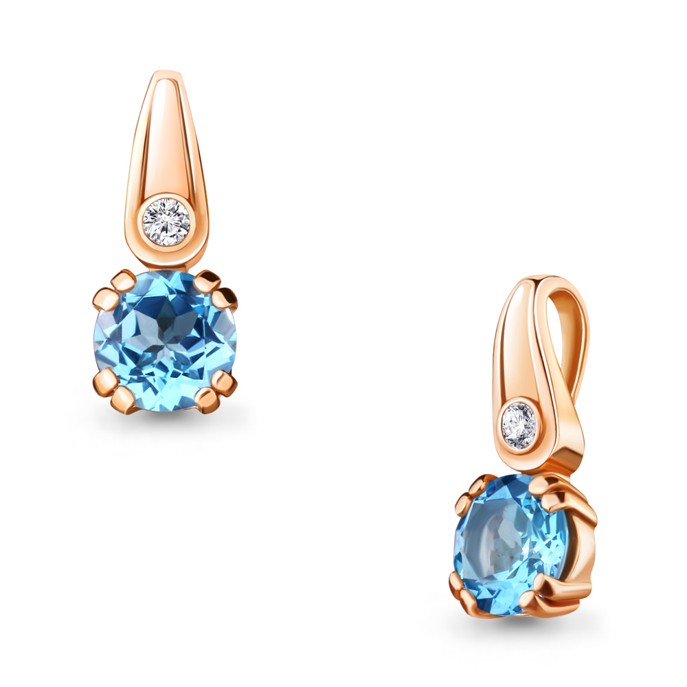 2528905А Подвеска из Золота с топазом свисс блю, фианитом