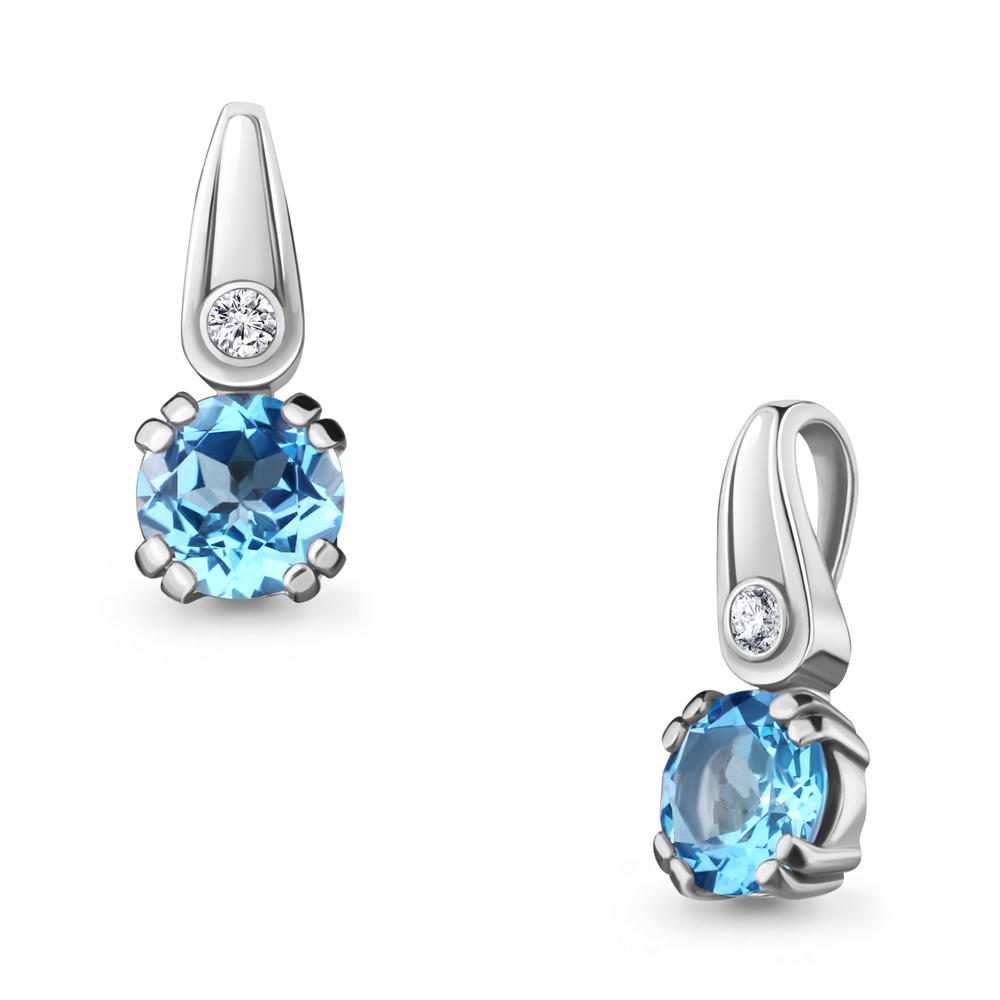 2528905А Подвеска из Серебра с топазом свисс блю, фианитом